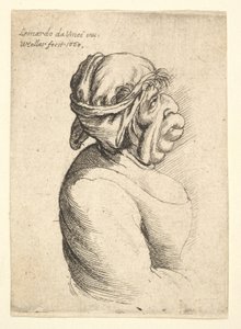 Dekolteli elbise giymiş ve başına bez bağlamış, ağzı çıkık kadın büstü..., 1660. by Wenceslaus Hollar