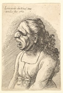 Geniş açık ağızlı ve uzun kıvırcık saçlı, omuzlarına düşen kadın büstü,..., 1665. by Wenceslaus Hollar