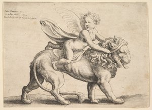 Aslan üzerindeki aşk tanrısı, 1652. by Wenceslaus Hollar