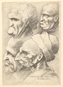 Soldan profilde dört grotesk kafa, 1625-77. by Wenceslaus Hollar