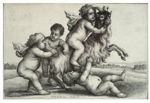 Dört küçük erkek ve bir keçi by Wenceslaus Hollar