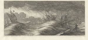 Kadırga ve diğer gemiler bir deniz fırtınasında Deniz fırtınaları (dizi başlığı) by Wenceslaus Hollar
