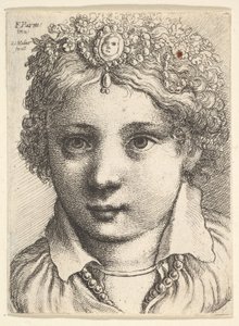 Mücevherli bir başlık takan genç bir kızın başı, ca. 1645. by Wenceslaus Hollar