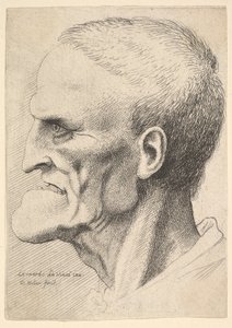 Belirgin bir çenesi, kısa kesilmiş saçları ve ağzı açık kalan yaşlı bir adamın başı ..., 1625-77. by Wenceslaus Hollar