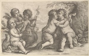 İsa ve Aziz John, Kerubiler ile kucaklaşıyor, 1646. by Wenceslaus Hollar