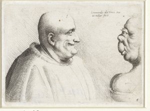 İri, kel bir adam ve grotesk bir kadının başları Varie figurae et probae (dizi başlığı) Leonardo da Vinci'den sonra karikatürler, kafalar ve deformiteler (dizi başlığı) by Wenceslaus Hollar