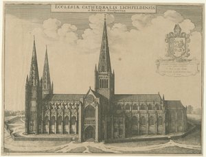 Lichfield Katedrali - Güney Görünümü: gravür by Wenceslaus Hollar