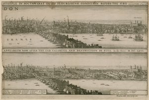 Londra, Büyük Yangından Önce ve Sonra by Wenceslaus Hollar