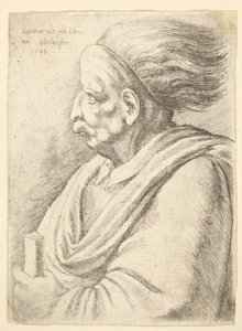 Çizgili yüzleri olan ve arkasından saçlar dökülen adam, yarım uzunluktan sola, 1648. by Wenceslaus Hollar