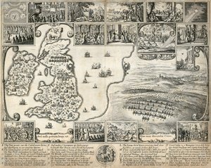 Britanya Adaları haritası ve 17. yüzyıl tarihi olaylarının çizimleri, c1659 by Wenceslaus Hollar