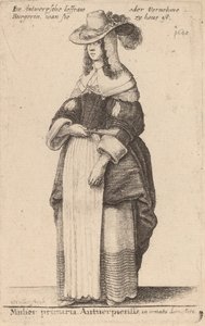 Ev kıyafetleri içinde ilk Antuerpian kadın. by Wenceslaus Hollar