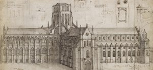 Kuzeydoğudan Eski St Paul Katedrali (Kalem ve kahverengi mürekkep ve grafit üzerine gri yıkama, transfer için kazınmış ve ovuşturulmuş) by Wenceslaus Hollar