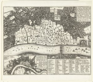 1666 Büyük Yangınından Sonra Londra Haritası Londra Şehri ve Banliyölerin Haritası veya Yer Alanı (...) (nesne üzerindeki başlık)