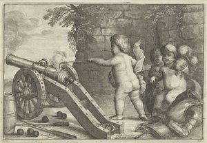 Putti ateş topu: Ateş elementi Dört Element (dizi adı) by Wenceslaus Hollar