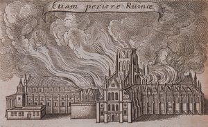 St Paul Katedrali eski, Londra, yanıyor, 1666 by Wenceslaus Hollar
