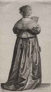 Asaletten Taşra Kadınına Kadar İngiliz Kadınlarının Bu Dönemde Olduğu Çeşitli Alışkanlıkları: Yelpazeli Aynalı Kadın by Wenceslaus Hollar