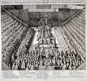 Thomas Wentworth, Earl of Strafford, Westminster Hall, Londra, 1641. by Wenceslaus Hollar