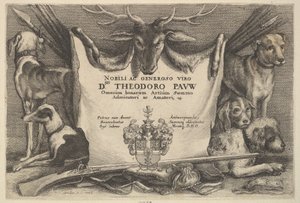 Av köpekleri ve av ekipmanlarının olduğu başlık sayfası, 1646. by Wenceslaus Hollar