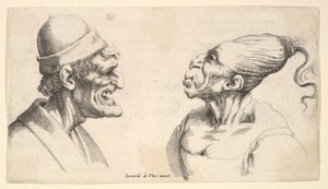 İki deforme kafa, 1625-77. by Wenceslaus Hollar