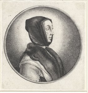 Siyah başörtülü ve kürklü kadın çaldı Kadın büstleri olan madalyonlar (seri başlığı) by Wenceslaus Hollar