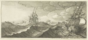 Bir Dalganın Çukurunda Savaş Gemisi by Wenceslaus Hollar