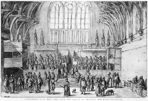 Westminster Hall, West End, Kançılarya Mahkemeleri ve Oturumda Krallar by Wenceslaus Hollar