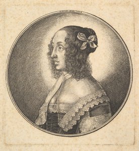 Solda profilde fiyonklu siyah saçlı kadın, 1642. by Wenceslaus Hollar