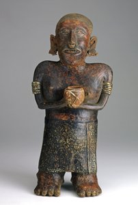 Ayakta Kadın Figürü, MÖ 200-300 M.Ö. (kırmızı, beyaz ve siyah astarlı seramik) by West Mexican