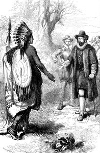 John Winthrop, Massachusetts, c1630s c1880 tarafından bir Narragansett savaşçısının resepsiyonu