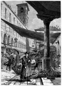 Rialto meyve pazarı, Venedik, İtalya, 19. yüzyıl.
