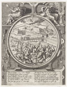 Bourse birlikleri, Treslong ve Merville'in Alman askerlerini kaleden kovdu, 1577 Madalyonları, 1577'de Antwerp kalesinin ele geçirilmesiyle (dizi adı) by Wierix