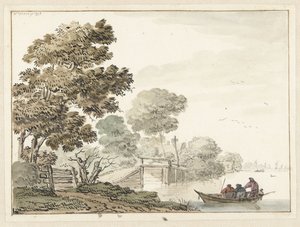Ahşap bir köprü ve bir kanal boyunca ağaçlar ile manzara by Wigerus Vitringa