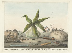 Fransız Gümrükleri Üzerine Karikatür, 1813-1814 Bodrum katının müdürünkilerle buluşması (nesnedeki başlık) by Wijnand Esser