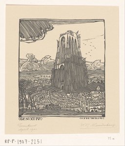 Babil Kulesi İnşaatı Kule binası (orijinal başlık) by Wijnand Otto Jan Nieuwenkamp (signed by artist)