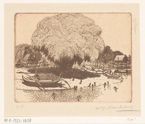 Bali'deki Loloan Barat'ın görünümü Balıkçı köyü (orijinal başlık) by Wijnand Otto Jan Nieuwenkamp (signed by artist)