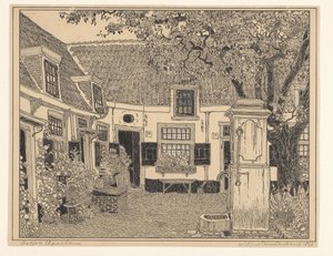 Haarlem'deki Hofje van Loo by Wijnand Otto Jan Nieuwenkamp (signed by artist)