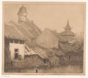 Semarang'da su üzerindeki evler Kampong'da, Semarang (orijinal başlık) by Wijnand Otto Jan Nieuwenkamp (signed by artist)