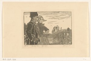 Volendam geleneksel kostümlü erkek ve kadın Çift (orijinal başlık) by Wijnand Otto Jan Nieuwenkamp (signed by artist)