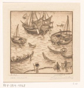 Lombok'un doğu kıyısındaki bir koyda gemiler Kalkış, Lombok (orijinal başlık) by Wijnand Otto Jan Nieuwenkamp (signed by artist)