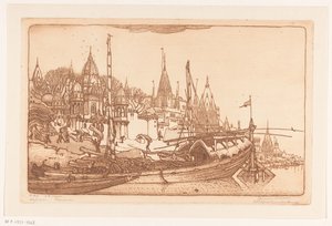 Yakacak odunla gemi Benares'te Ganj kıyısında Yakacak odunla gemi, Benares (orijinal başlık) Gemiler, Benares (nesne üzerindeki başlık) by Wijnand Otto Jan Nieuwenkamp (signed by artist)