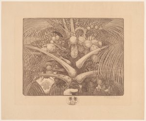 Hindistan cevizi ağacının tepesi Tropenweelde (nesne üzerindeki orijinal başlık) by Wijnand Otto Jan Nieuwenkamp (signed by artist)