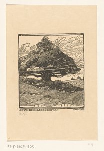 Dağ manzarasında bir sedir ağacının altındaki şehirler Dreamscape of Ezekiel (orijinal başlık) by Wijnand Otto Jan Nieuwenkamp