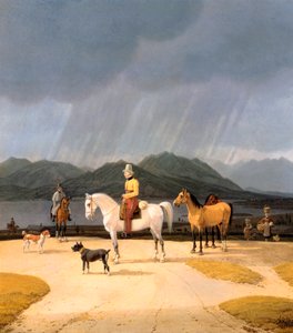 ""Cavaliers sur le lac Tegern Allemagne"" (Tegernsee'deki Biniciler) Peinture de Wilhelm Ritter von Kobell (1766-1853) 1832 Ahşap üzerine yağlı boya Dim 282x263 cm Devlet Müzeleri, Berlin