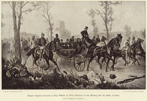 Emperor Napoleon escorted to King William by Prince Bismarck on the morning after the Battle of Sedan 