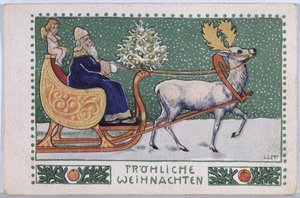 Kızağı üzerinde Noel Baba'yı gösteren kartpostal, c.1910