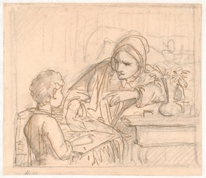 Annette Hage, yeğeni Hother fotoğraflarını gösteriyor by Wilhelm Marstrand