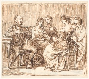 Bir beyefendi beş bayana yüksek sesle okur by Wilhelm Marstrand