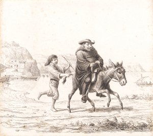 İtalyan bir çocuk tarafından takip edilen bir eşeğe binen bir keşiş by Wilhelm Marstrand