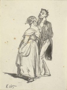 Bir kız bir erkeğin kulağına çeker by Wilhelm Marstrand