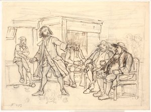 Erasmus Montanus, Per Degn ile tezini savunuyor by Wilhelm Marstrand